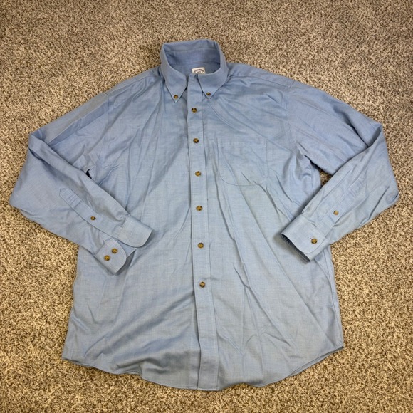 Brooks Brothers Cotton Cashmere Herringbone Button Down Shirt Blue Mens Medium R - Picture 3 of 10